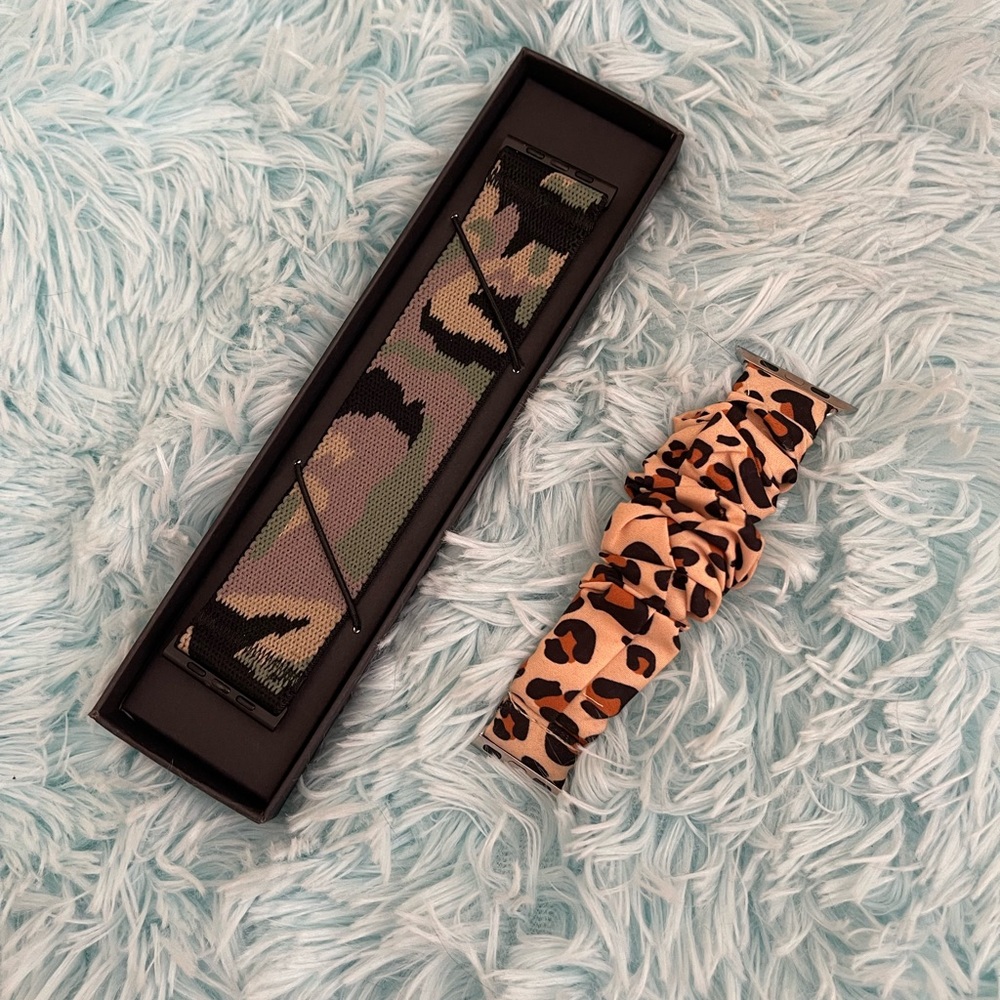 2 stretchy fashion watchbands leopard /jaguar spots & camouflage